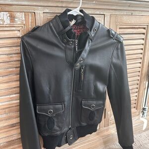 NWT Vintage Young Fabulous & Broke Black Leather Jacket (Size Medium)